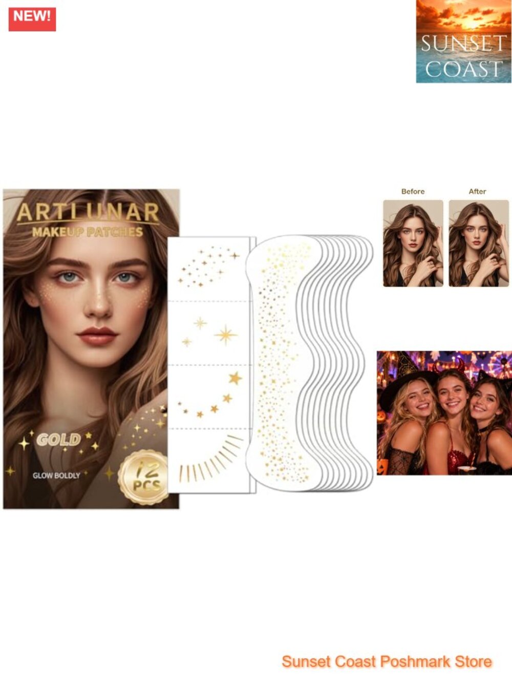 12Pc Face Glitter Makeup Patches Waterproof Temporary Tattoos